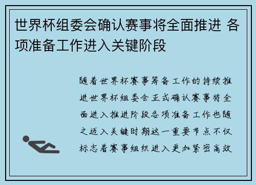 世界杯组委会确认赛事将全面推进 各项准备工作进入关键阶段